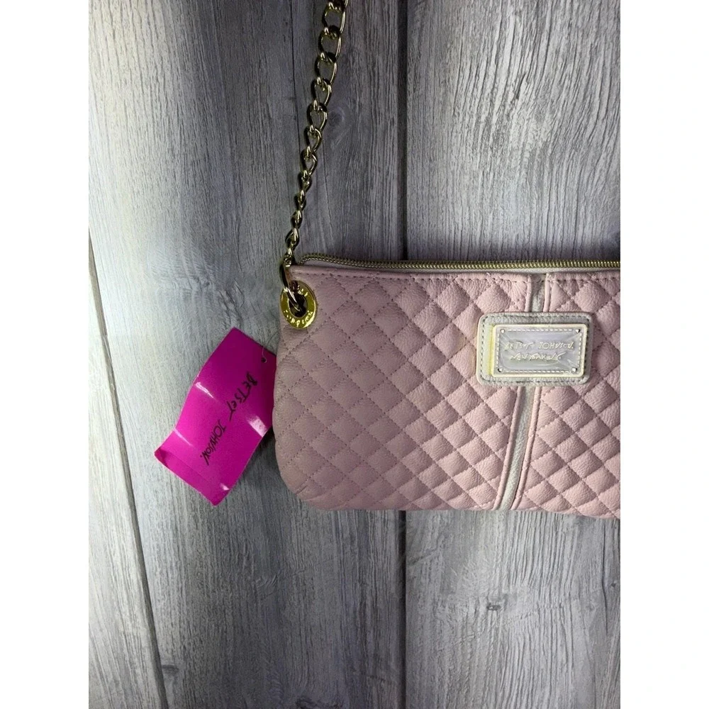 Betsey Johnson Blush Pink Quilted Mini Crossbody Bag with White Bow BM17035 NWT